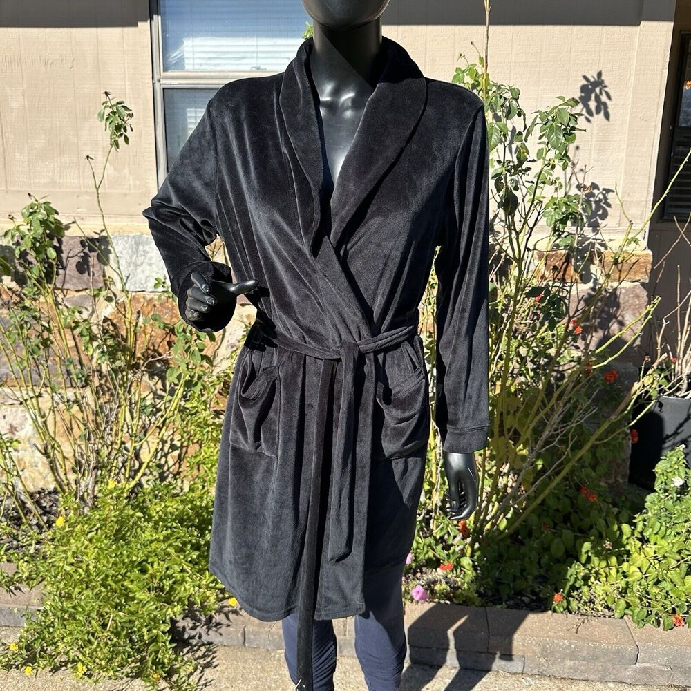 Y2K Juicy Couture Robe Womens Size Small / Medium Black Rhinestone Velvet Glam